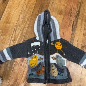 Peruvian knit Animal Hoodie - Gray and Multicolor